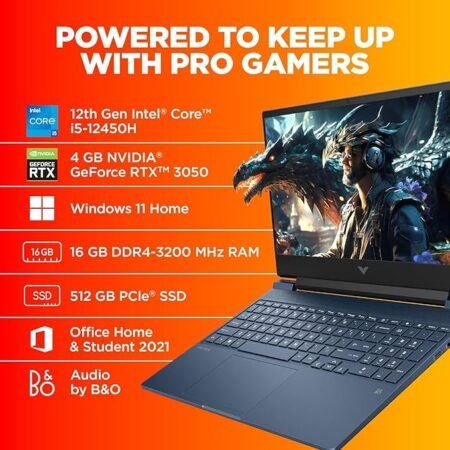 HP Victus Gaming Laptop,12th Gen Intel Core i5-12450H,4GB RTX 3050 GPU,15.6-inch(39.6 cm),FHD,IPS,16GB DDR4,512GB SSD,Backlit KB,Dual Speakers (MSO, Blue,2.37 kg),FA0555tx